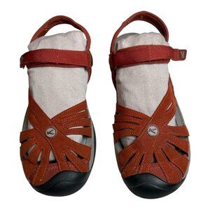 Keen closed toe rust/orange sandal with heel strap and velcro closure 9.5